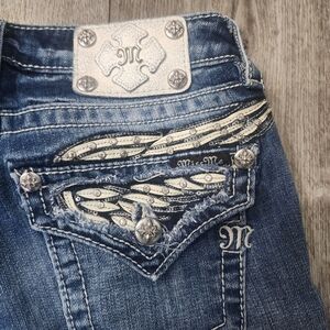 Miss Me Mid-rise Skinny Size 27x31 Rhinestone Bling Wing Sparkle Pockets